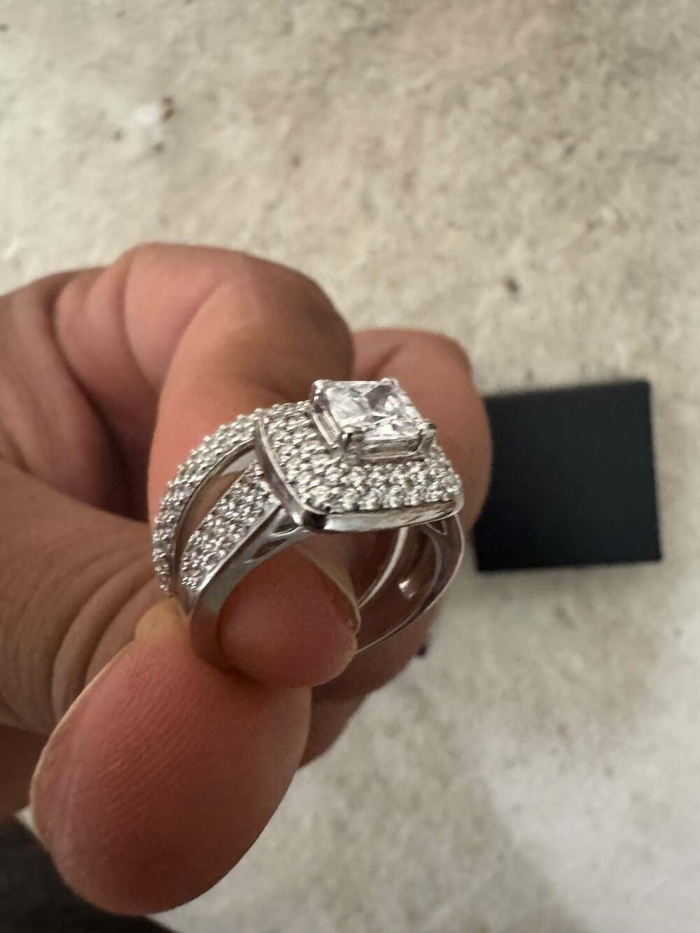Jeulia Princess Cut Sterling Silver Halo Bridal Ring Set
